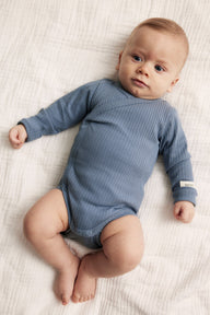 Baby blue ribbed bodysuit with extender
