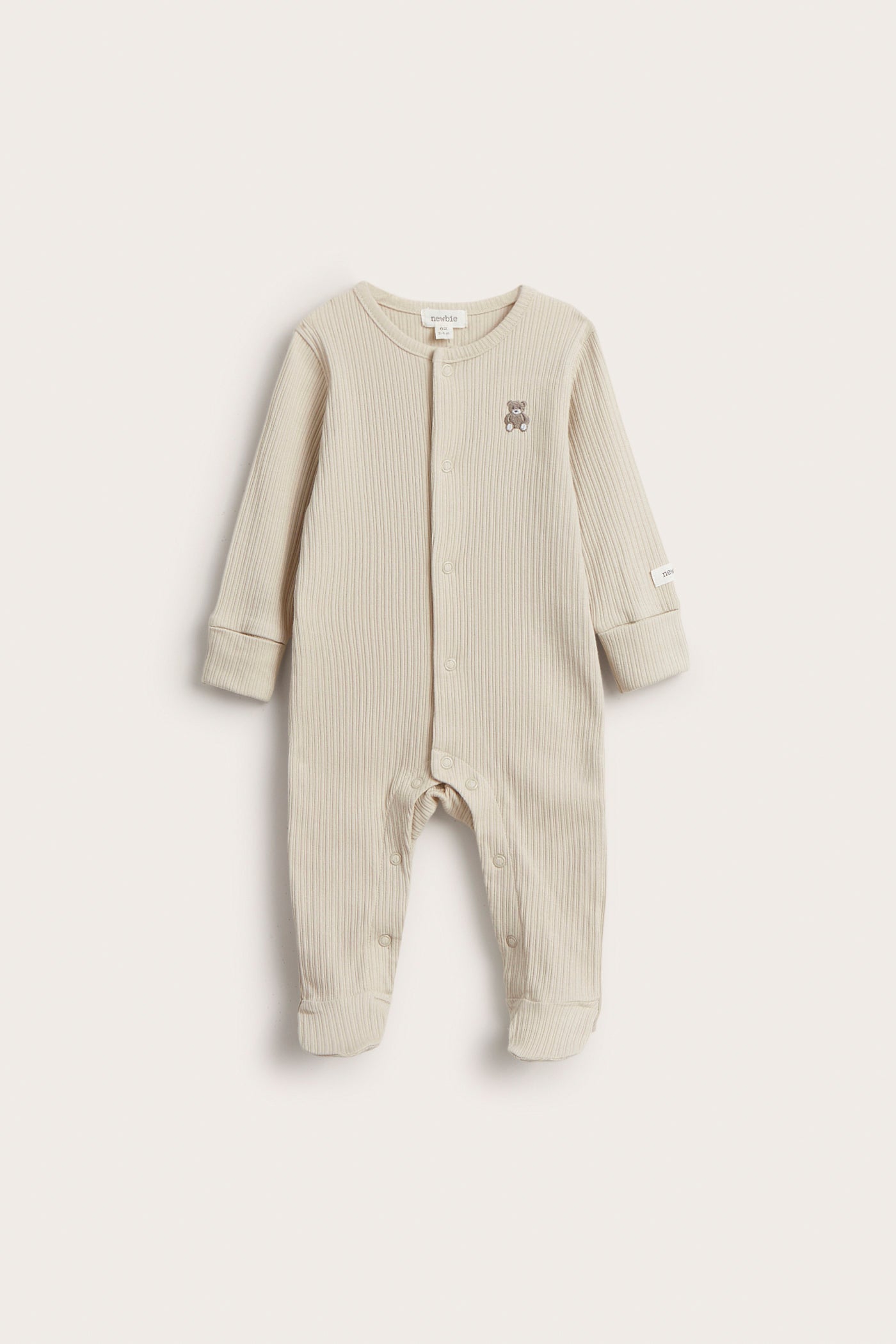 Baby beige ribbed sleepsuit
