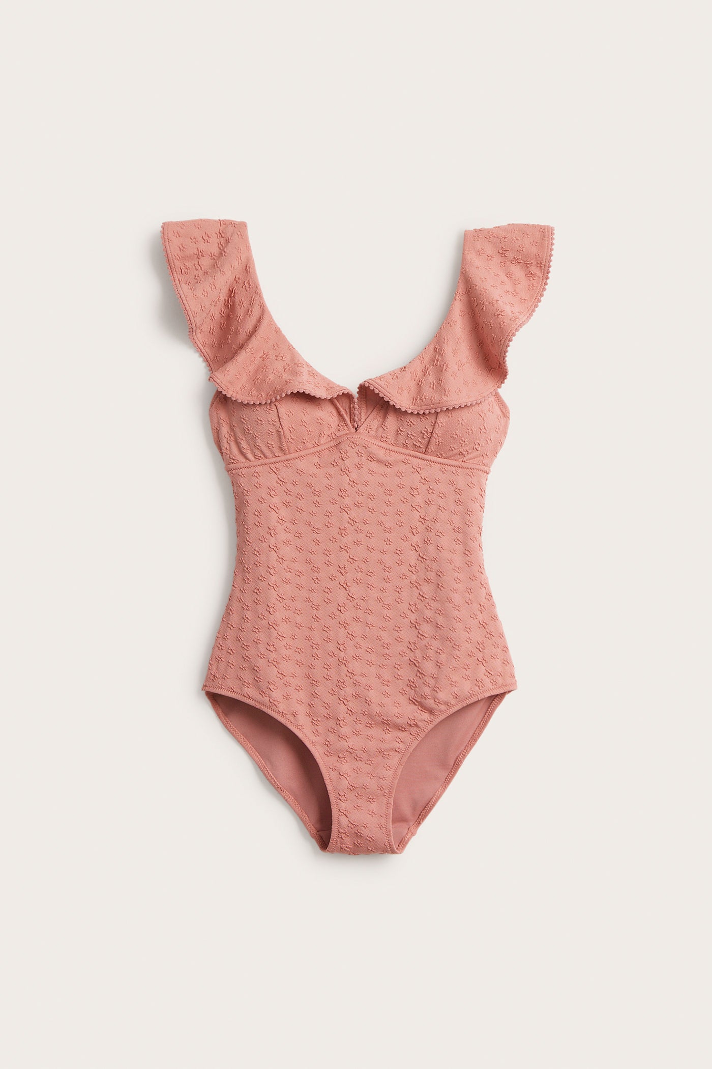 Women's pink swimsuit with ruffles