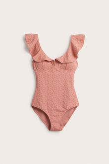Women's pink swimsuit with ruffles