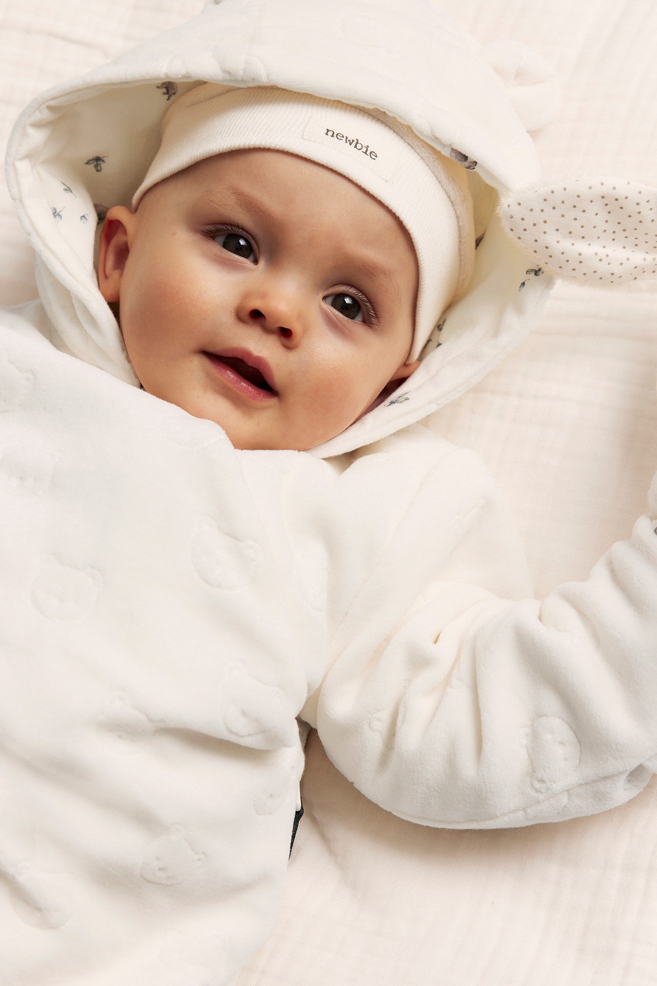 Baby white velour coverall