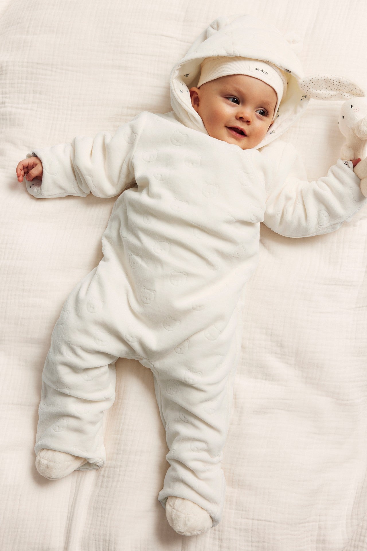 Baby white velour coverall