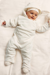 Baby white velour coverall