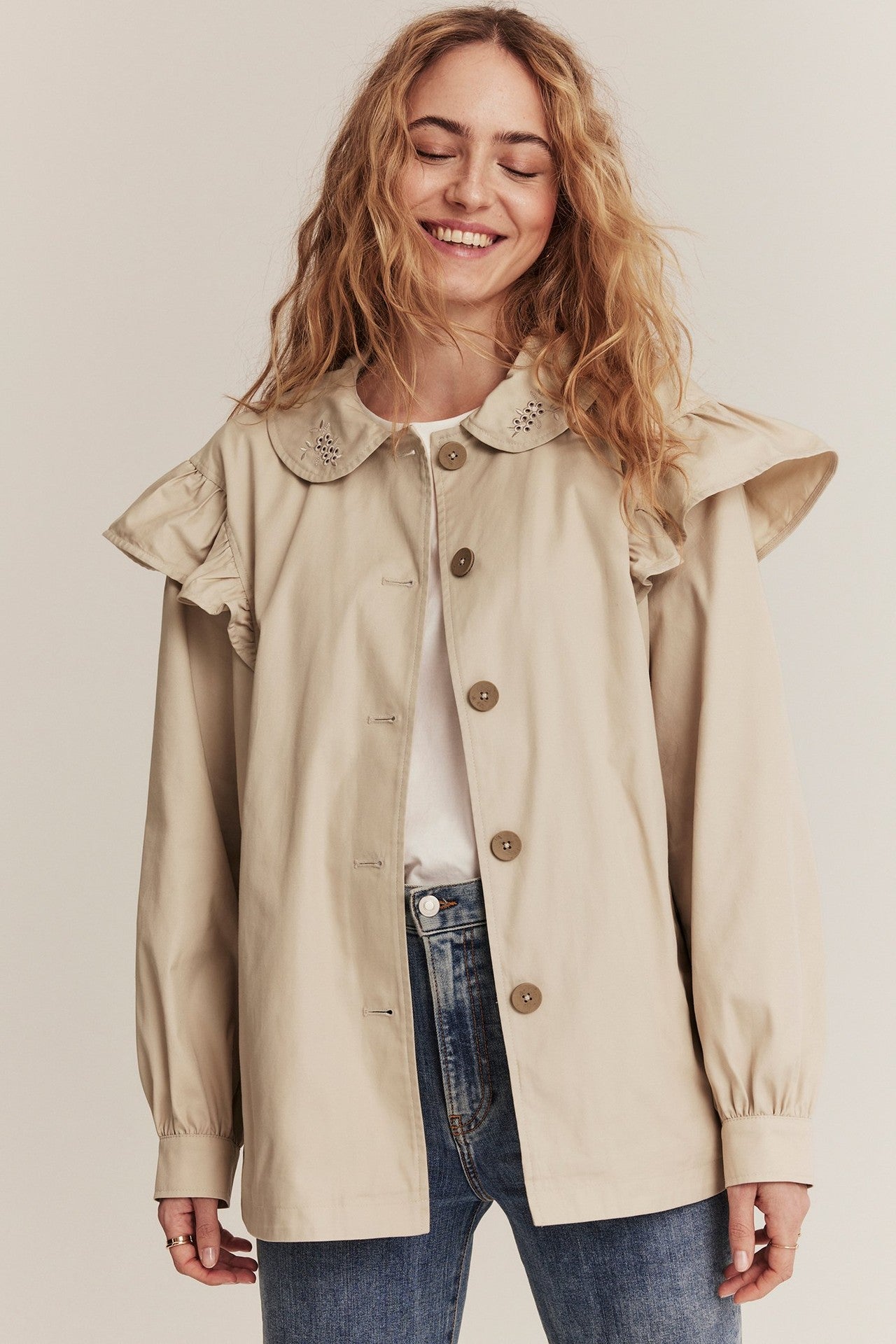 Women's beige short trench coat