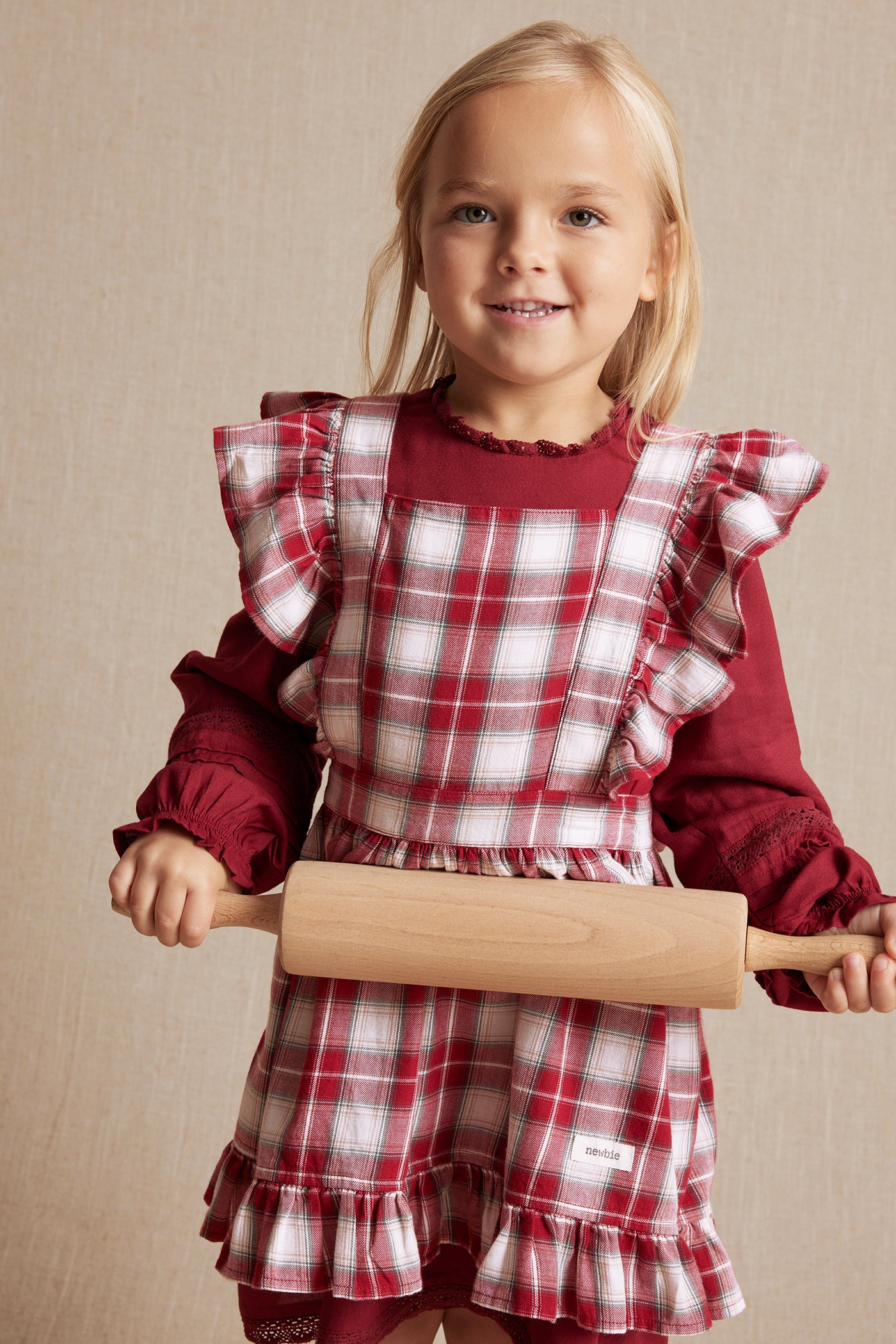 Kids' red checked apron