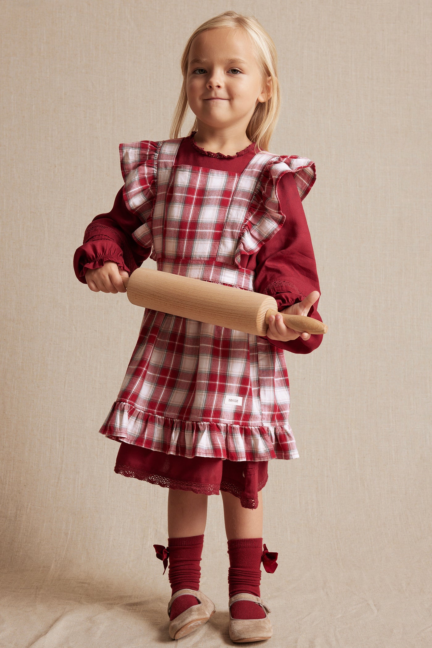 Kids' red checked apron
