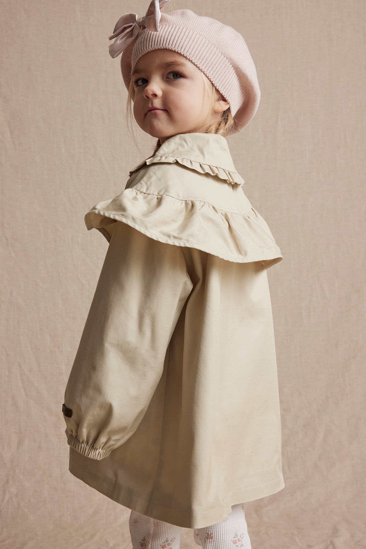 Kids' beige embroidered trench coat