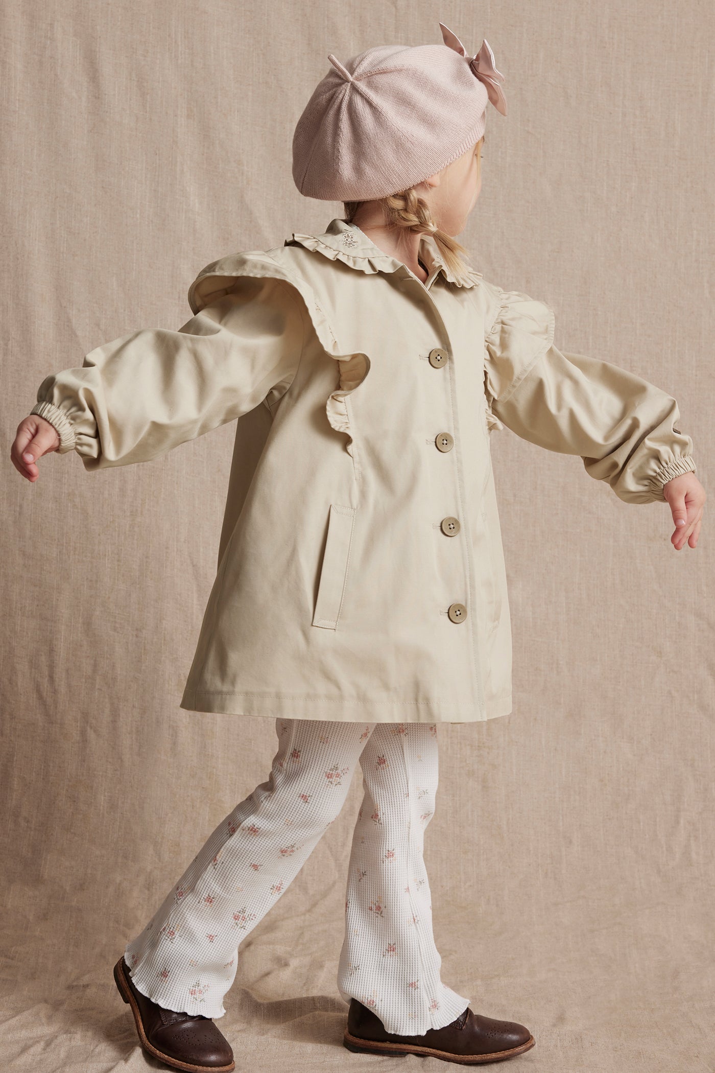 Kids' beige embroidered trench coat