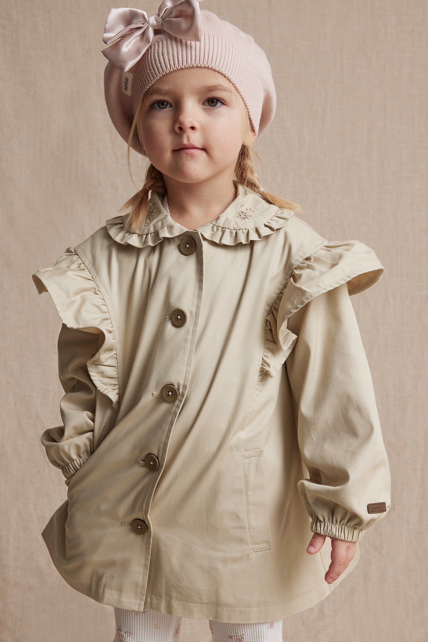 Kids' beige embroidered trench coat