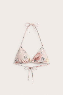 Women's pink floral tie bikini top