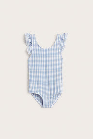 Kids' blue swimsuit with ruffles