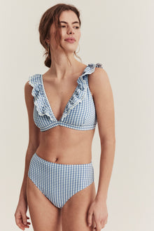 Women's blue checked bikini briefs