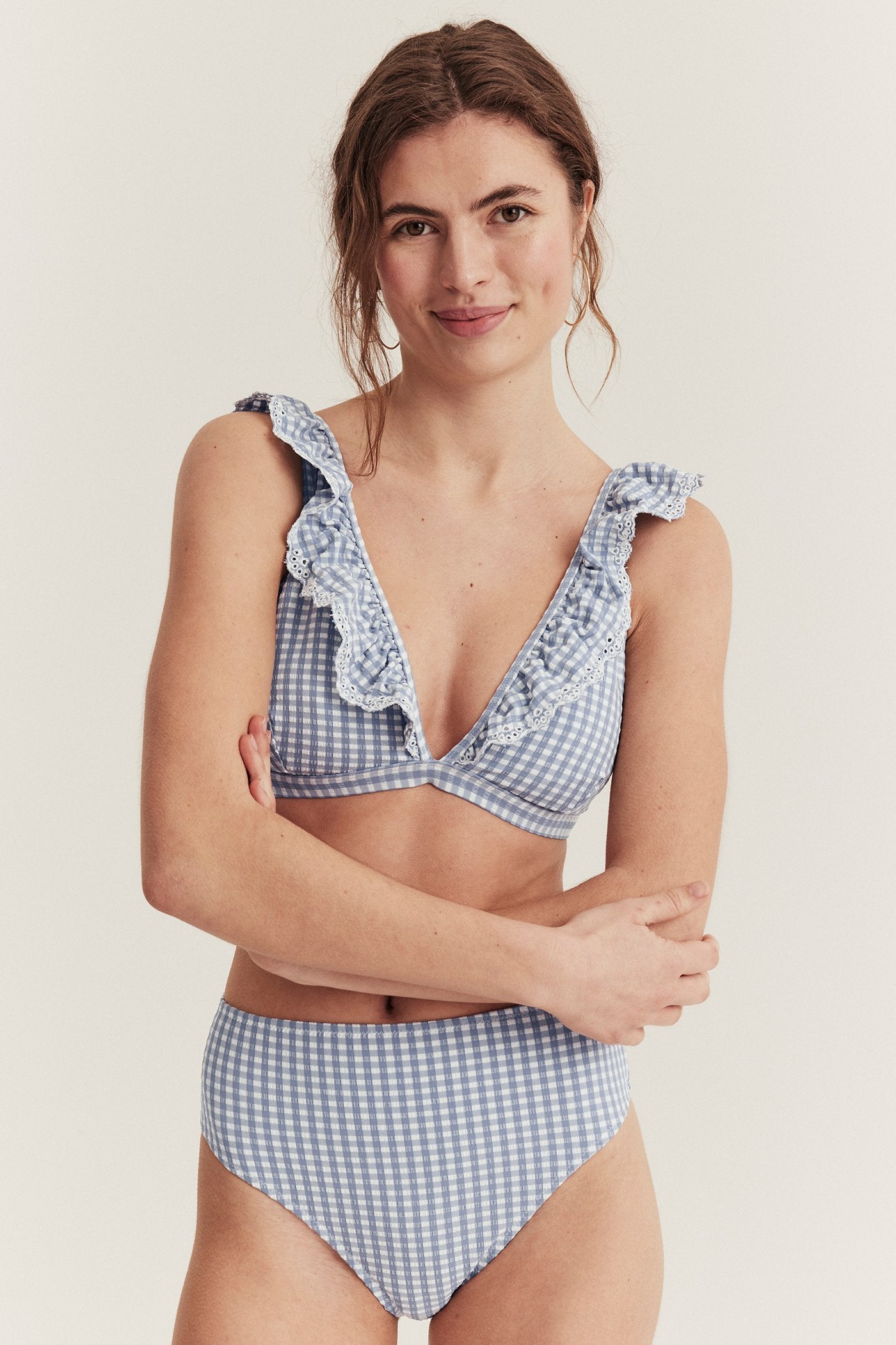 Women's blue checked bikini top