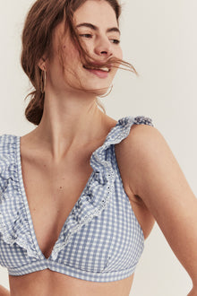 Women's blue checked bikini top