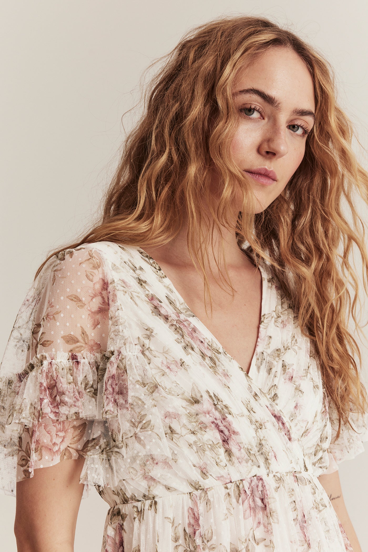 Women's white floral mesh dress