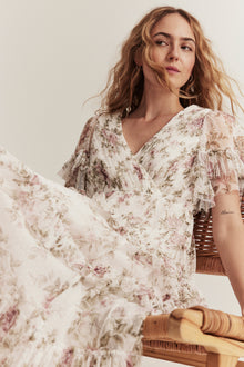 Women's white floral mesh dress