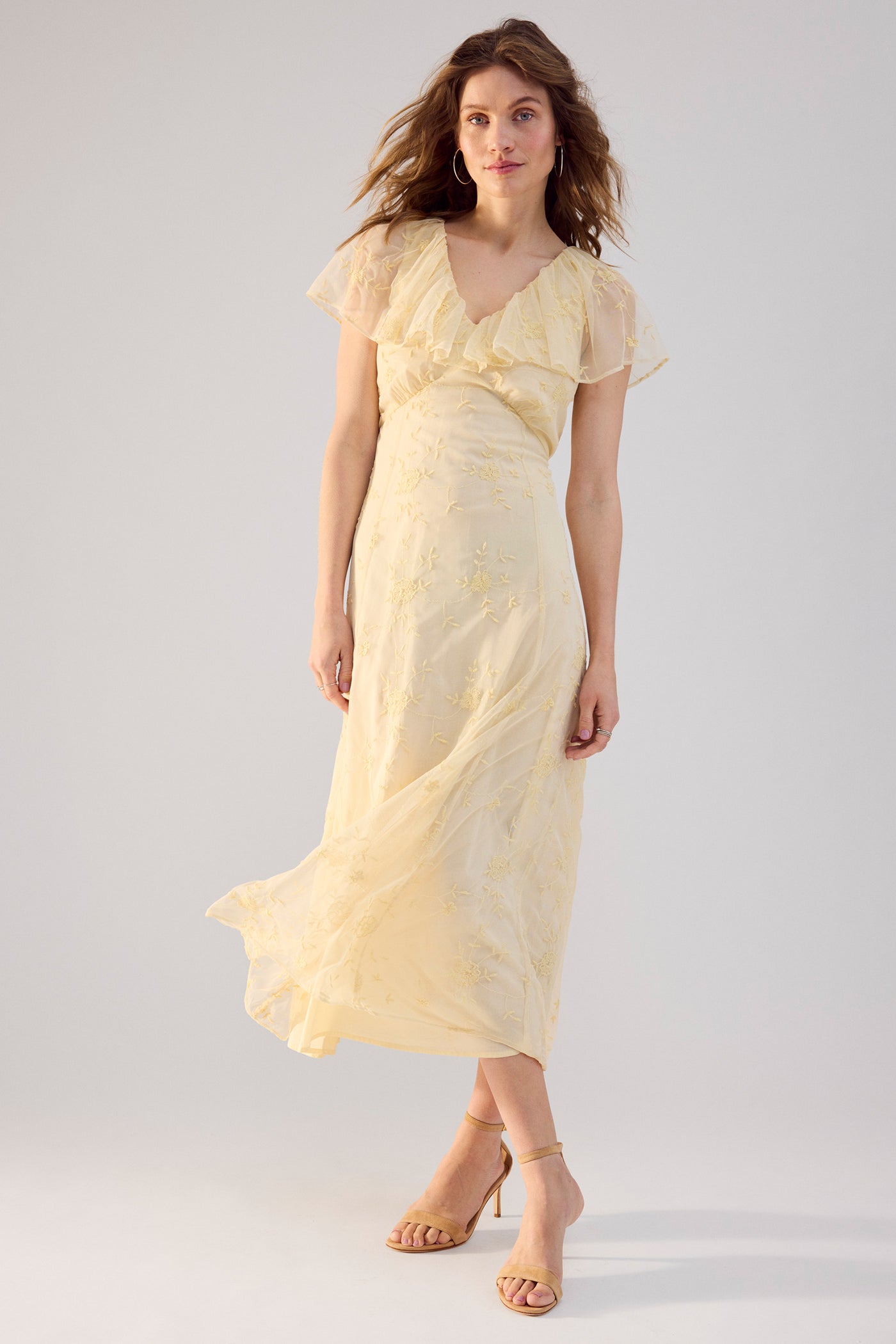 Women's yellow embroidery dress