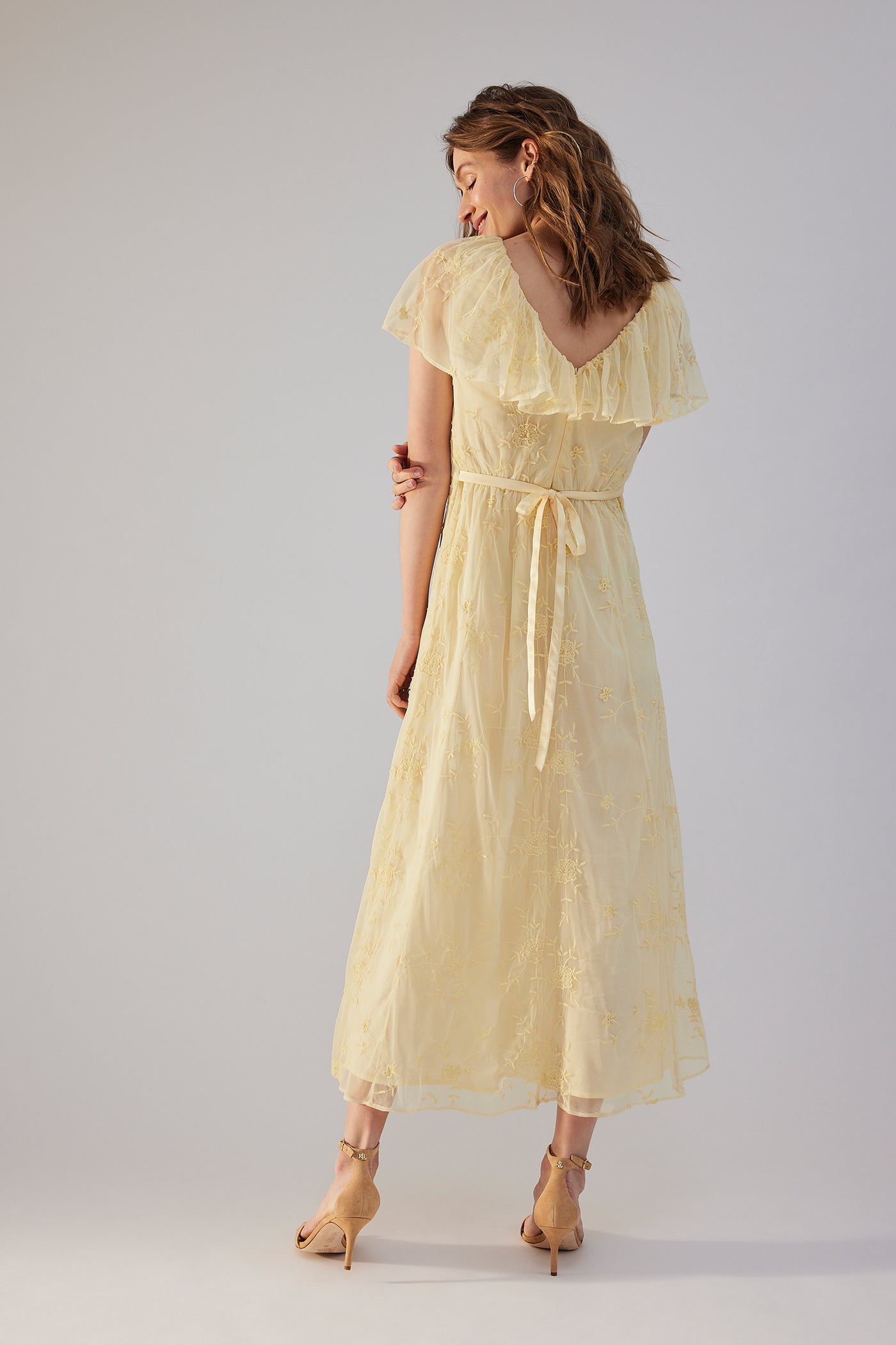 Women's yellow embroidery dress