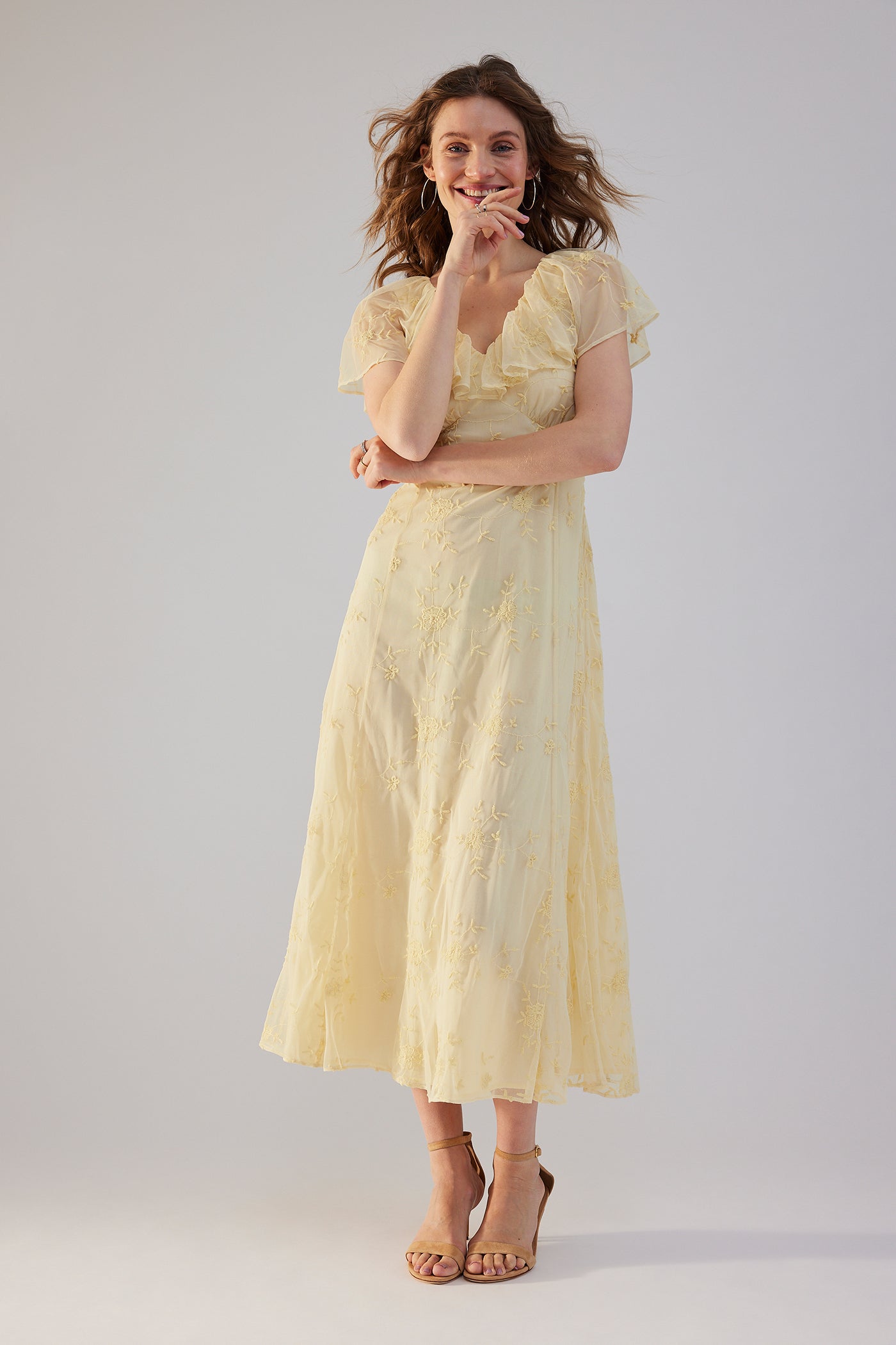Women's yellow embroidery dress