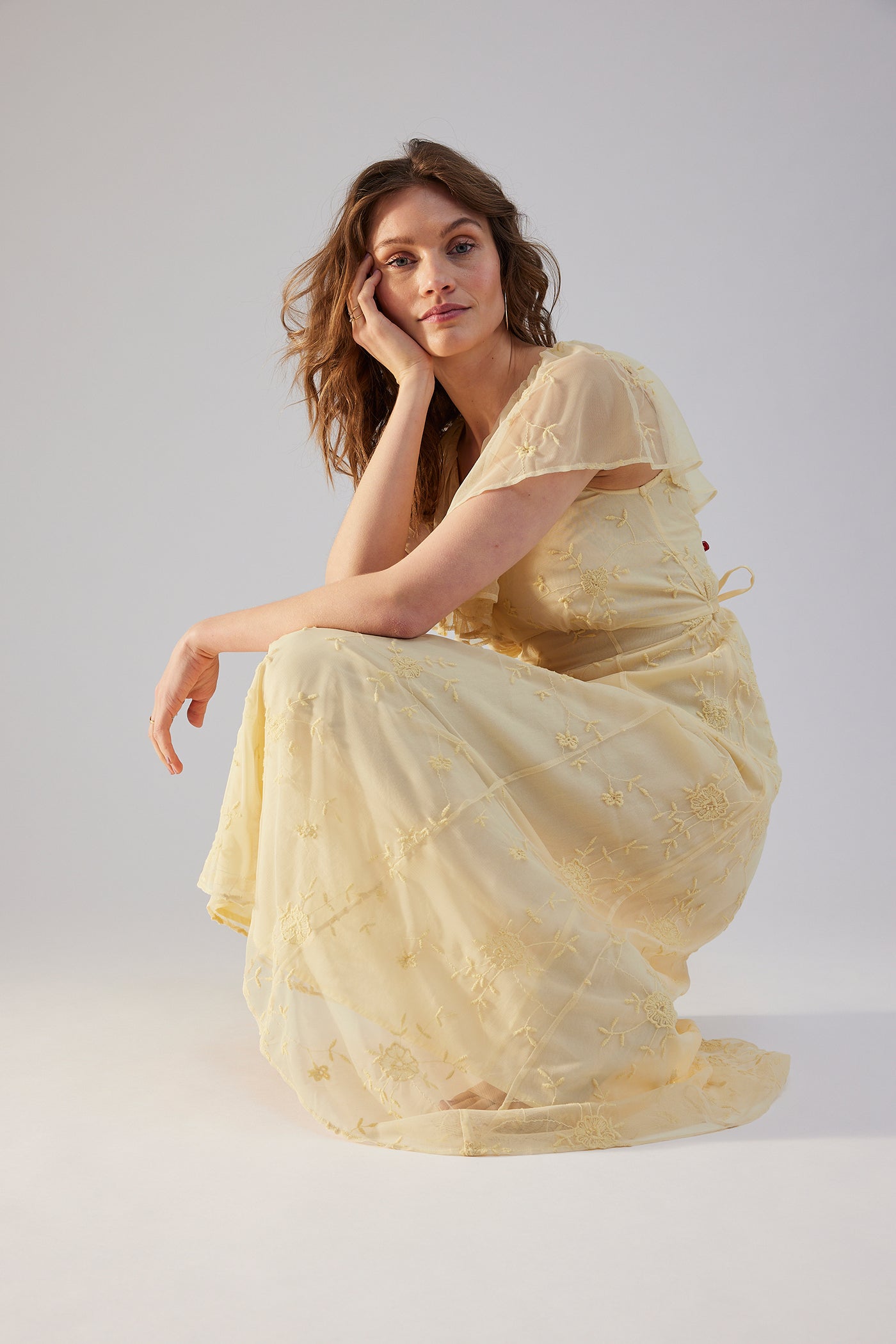 Women's yellow embroidery dress