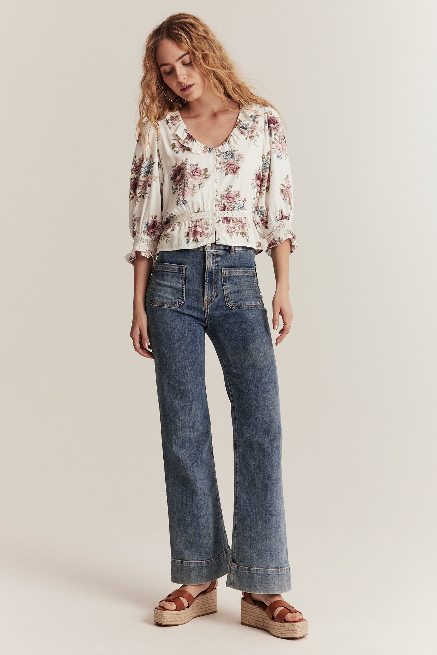 Women's white floral viscose blouse