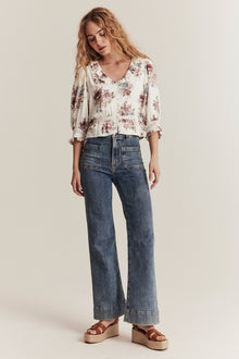 Women's white floral viscose blouse