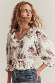 Women's white floral viscose blouse