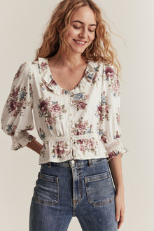 Women's white floral viscose blouse