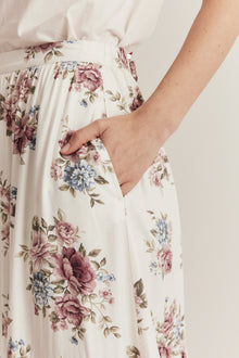 Women's white floral viscose skirt