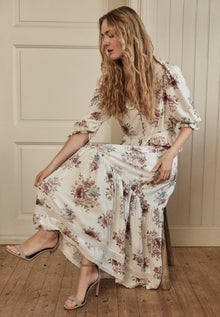 Women's white floral viscose skirt