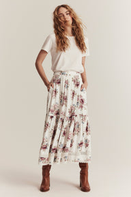 Women's white floral viscose skirt