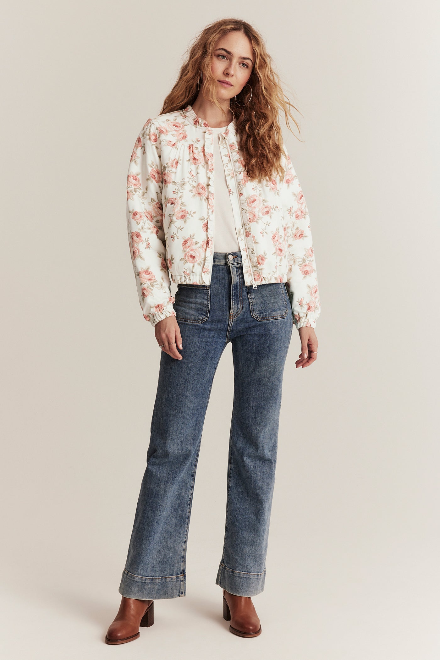 Women's  white floral frill jacket