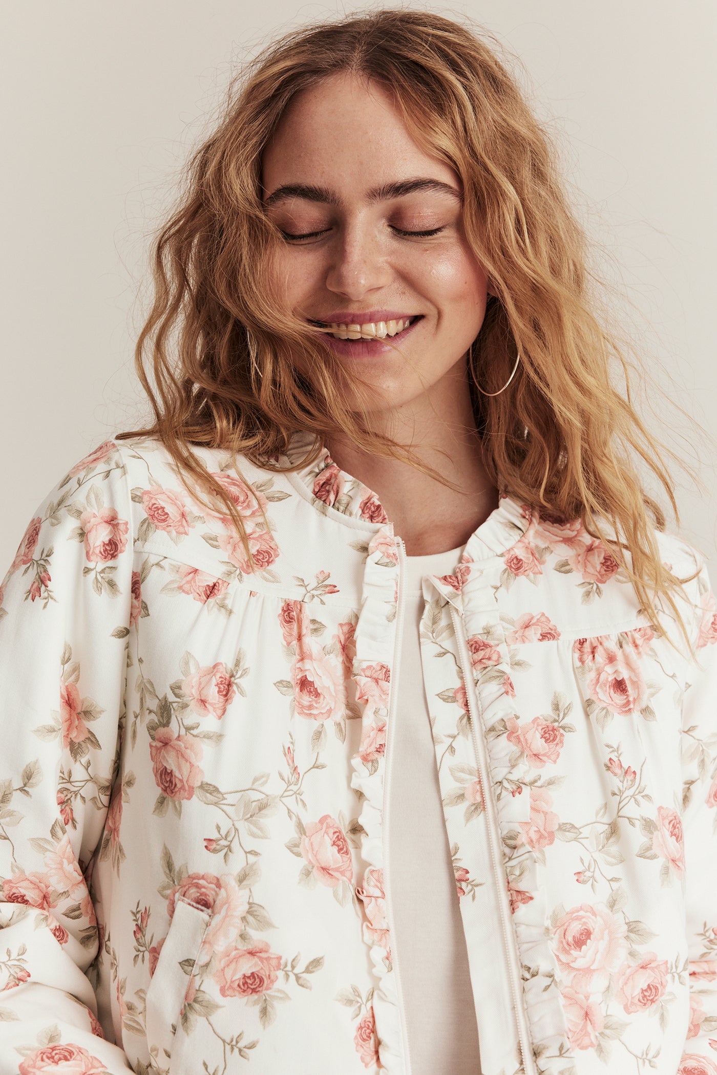 Women's  white floral frill jacket