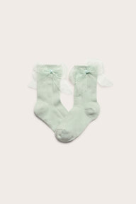 Kids' green socks with organza bow