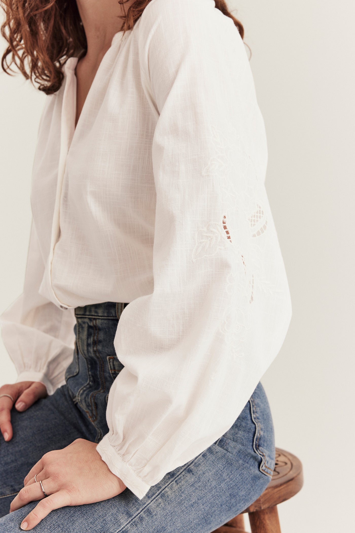 Women's white embroidery blouse