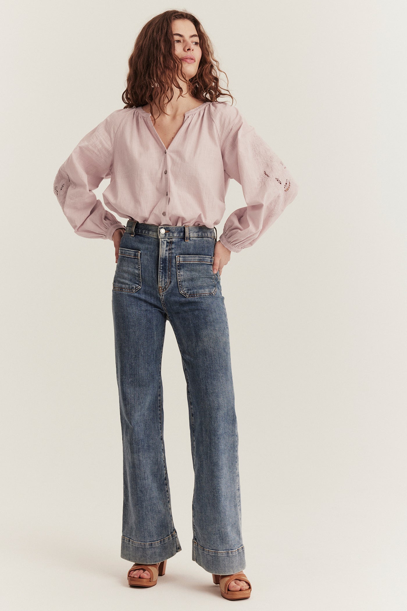 Women's pink embroidery blouse