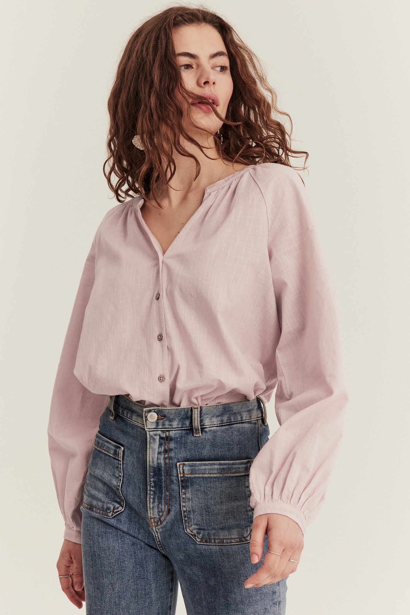 Women's pink embroidery blouse