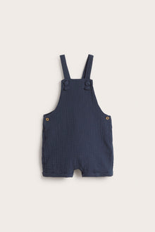 Baby blue woven dungaree shorts
