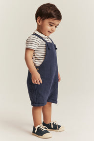 Baby blue woven dungaree shorts