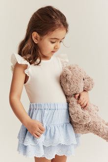 Kids' blue checked frilled skort