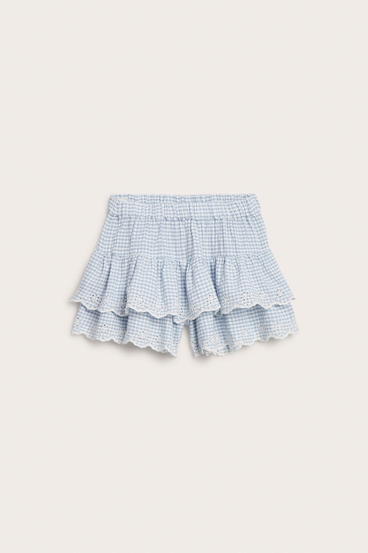 Kids' blue checked frilled skort