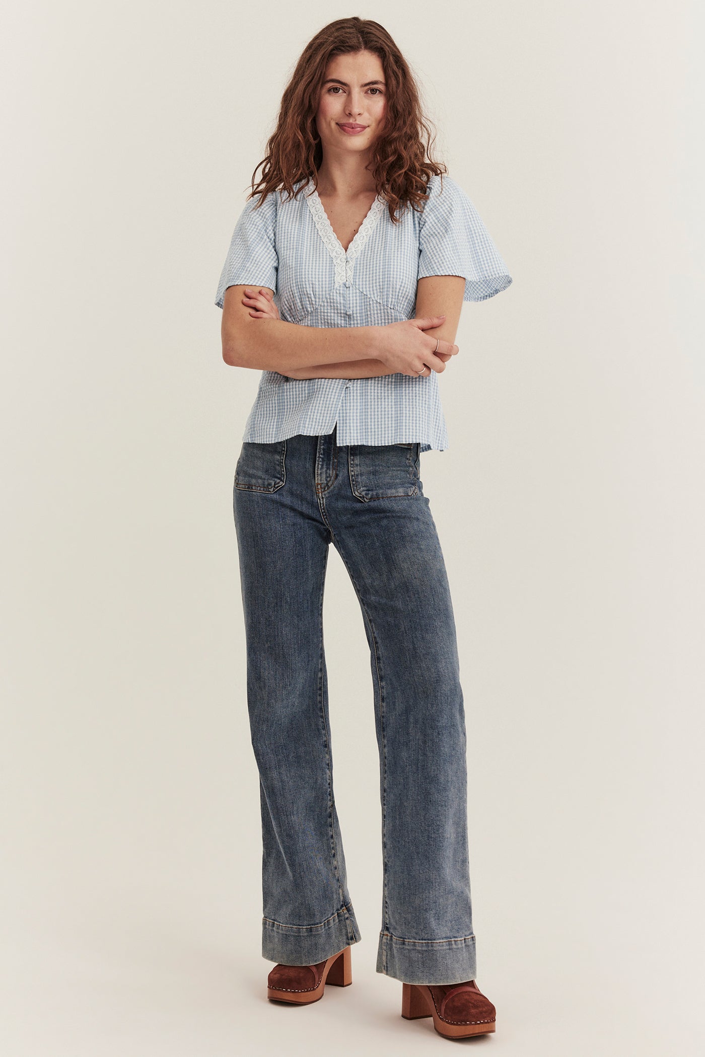 Women's blue checked blouse