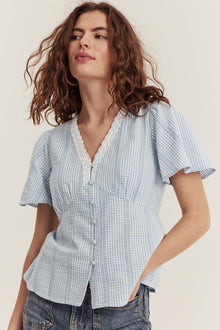 Women's blue checked blouse