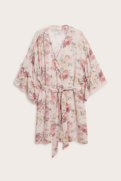 Women's pink floral kimono