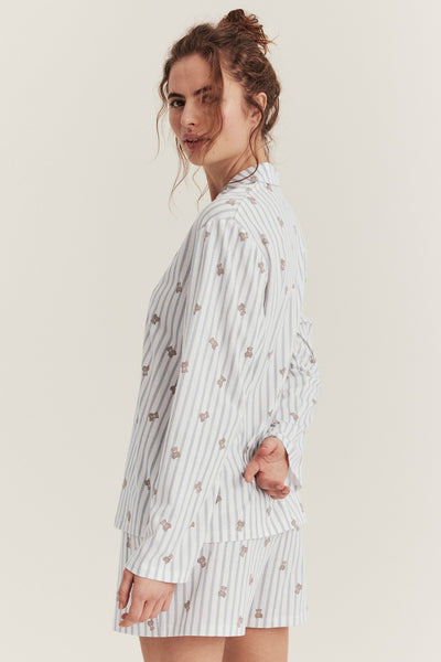 Women's white striped teddy bear pyjamas