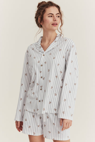 Women's white striped teddy bear pyjamas