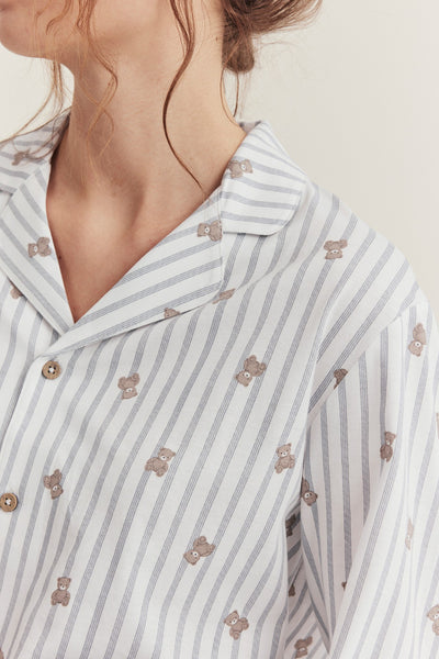 Women's white striped teddy bear pyjamas