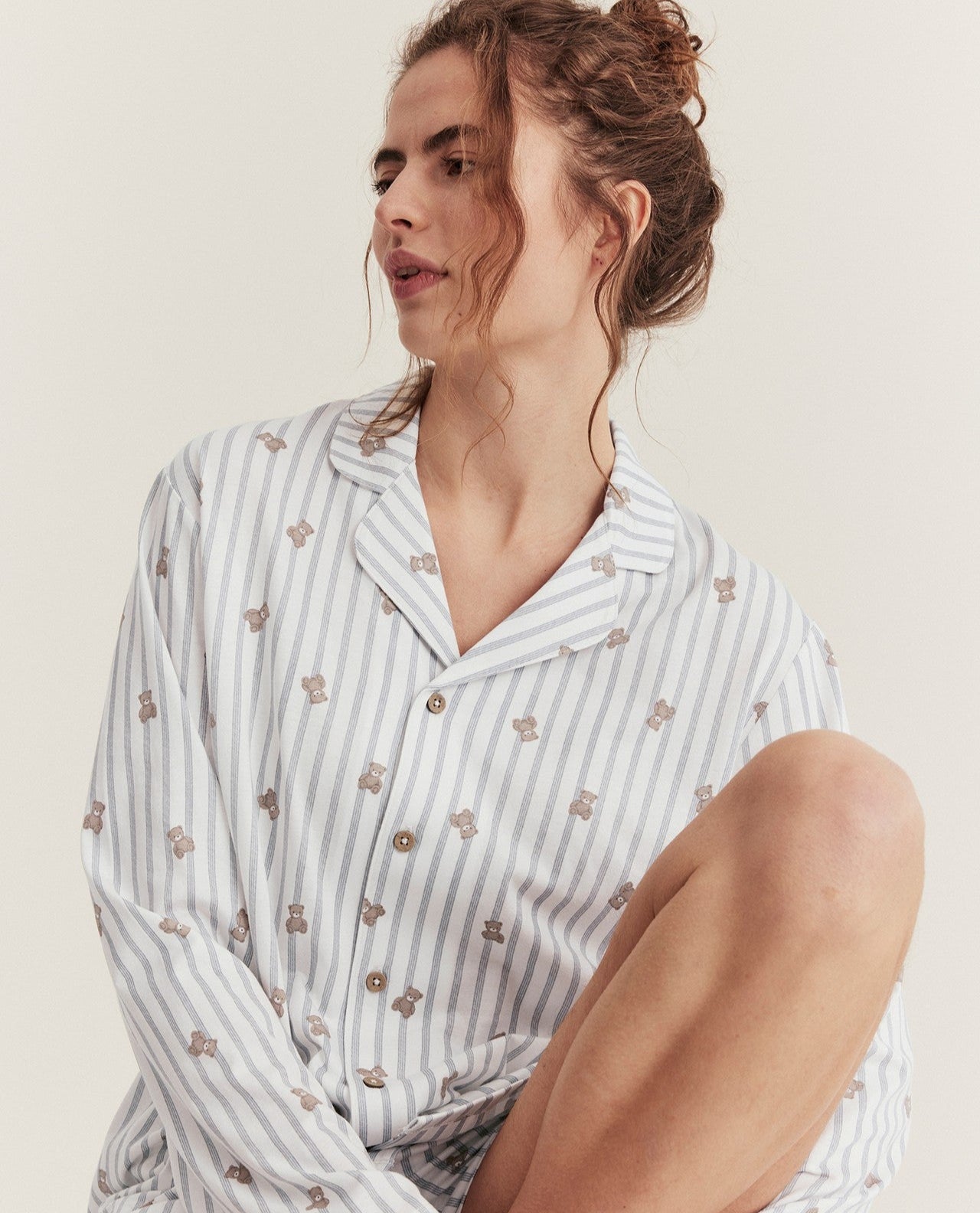 Women's striped teddy bear pyjamas