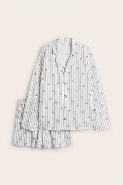 Women's white striped teddy bear pyjamas