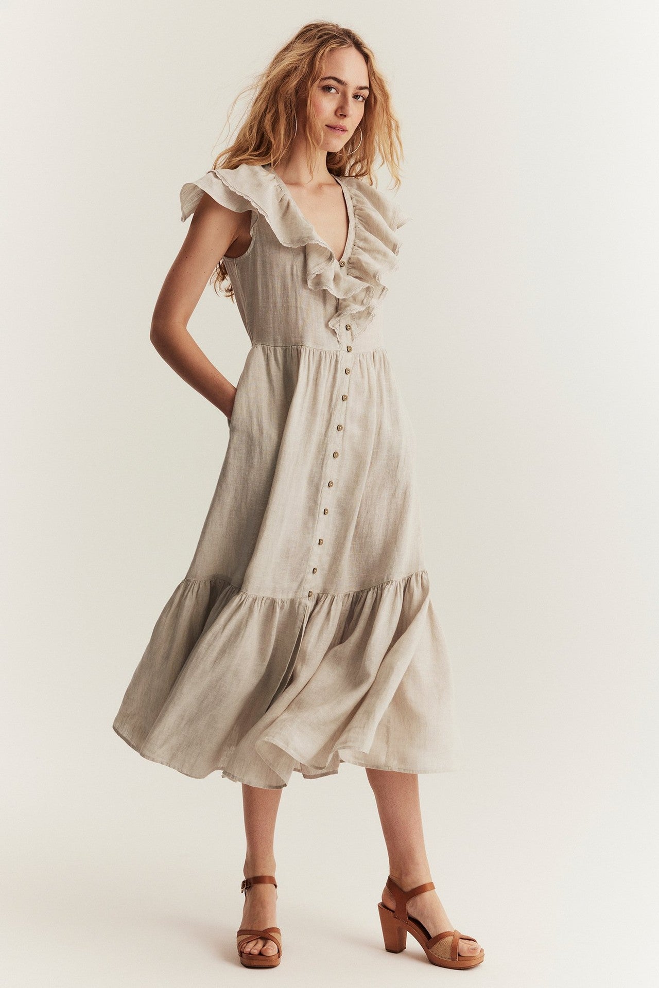 Women's beige linen dress